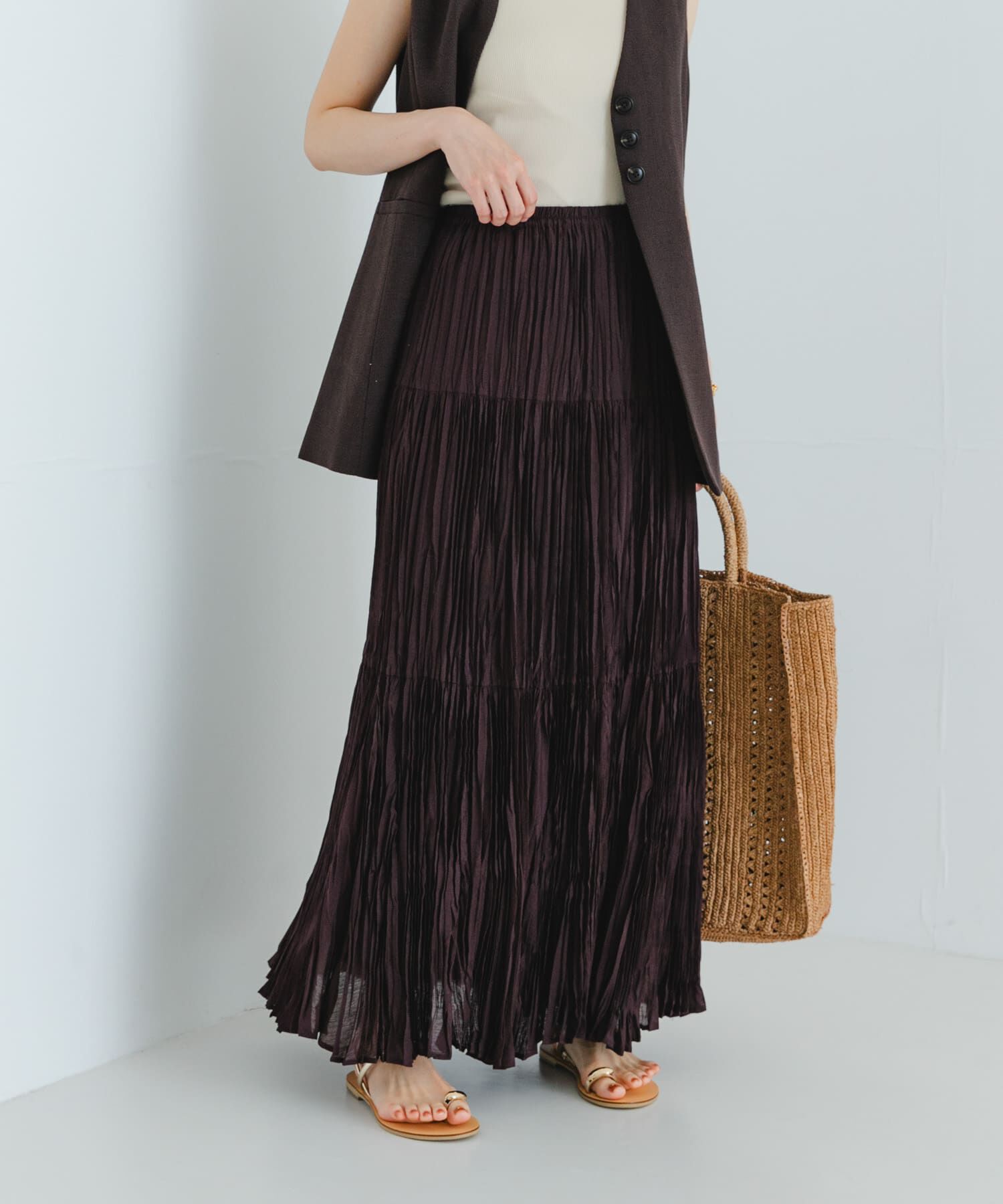 URBAN RESEARCH「ワッシャープリーツイージースカート」|スカート|ブラウン