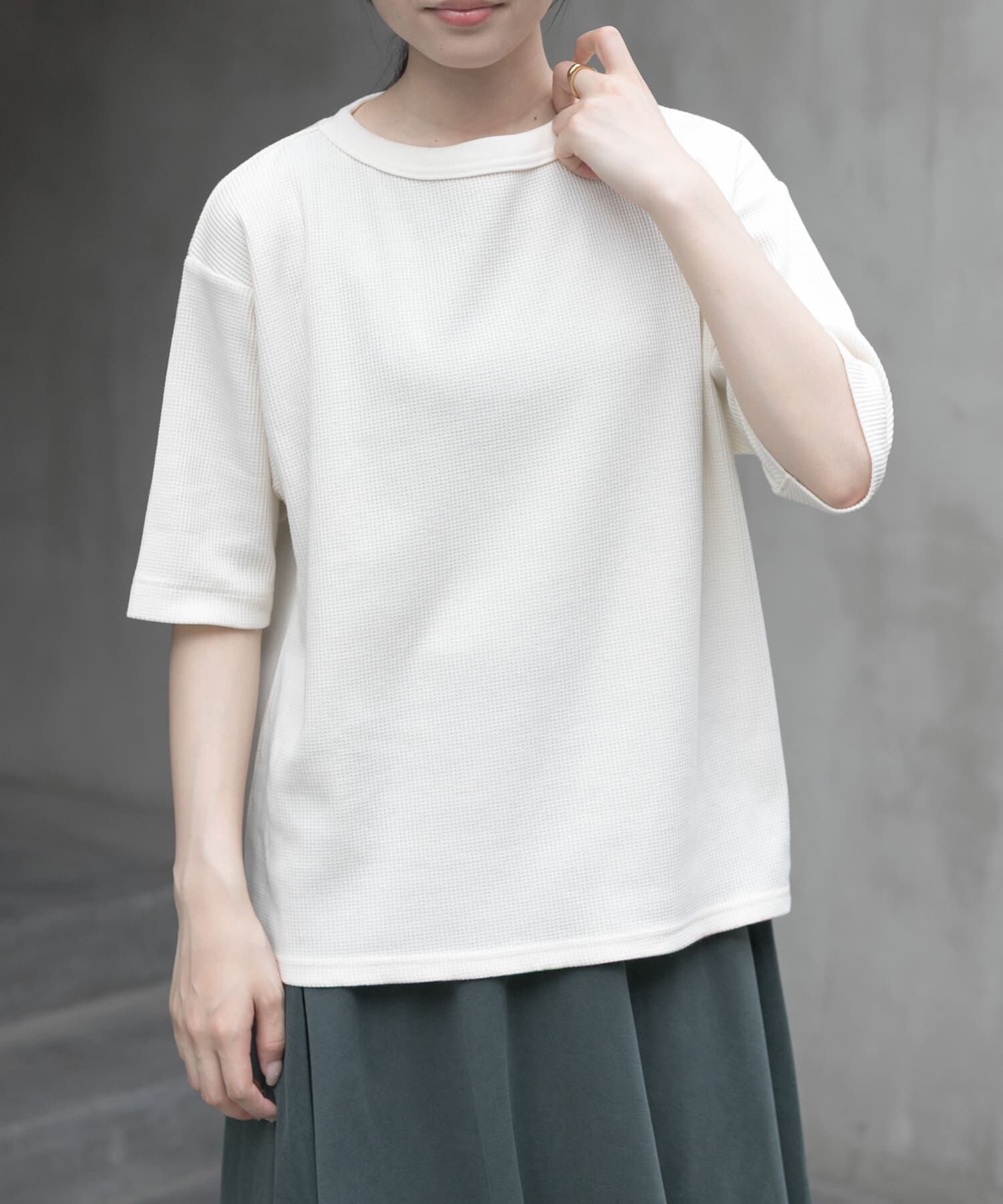 URBAN RESEARCH DOORS「FORK&SPOON　ミニワッフル5分袖Tシャツ」|Tシャツ・カットソー|