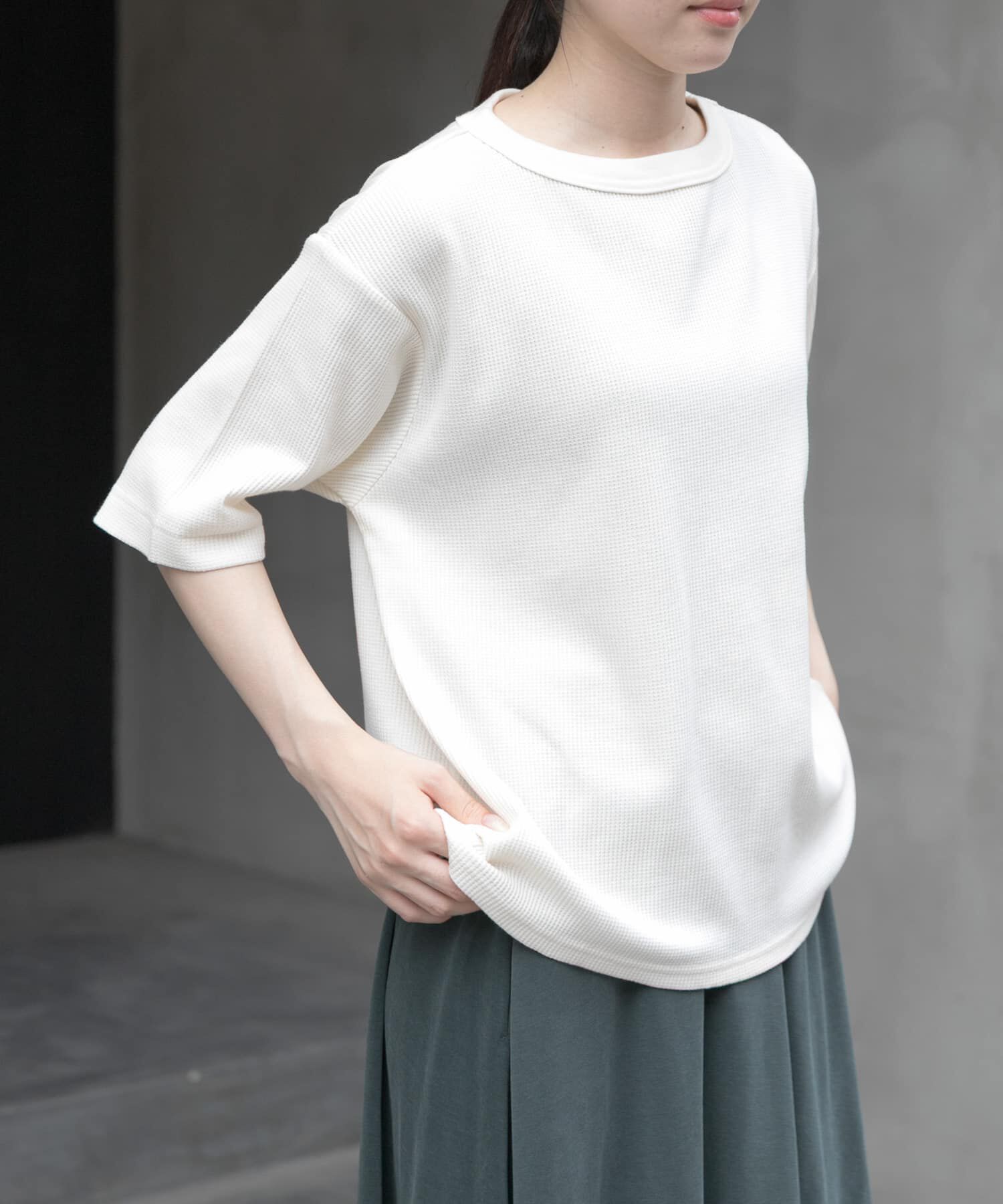 URBAN RESEARCH DOORS「FORK&SPOON　ミニワッフル5分袖Tシャツ」|Tシャツ・カットソー|