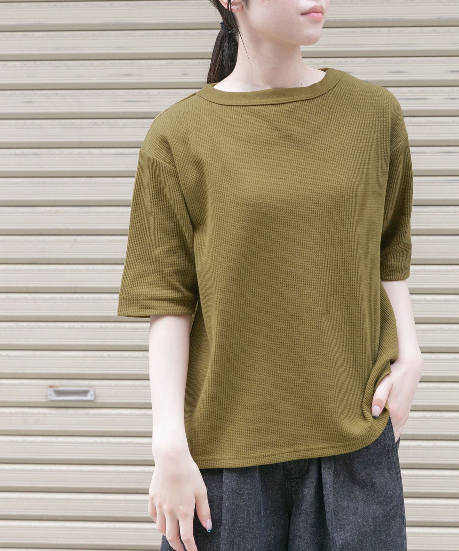 URBAN RESEARCH DOORS「FORK&SPOON　ミニワッフル5分袖Tシャツ」|Tシャツ・カットソー|イエロー系その他