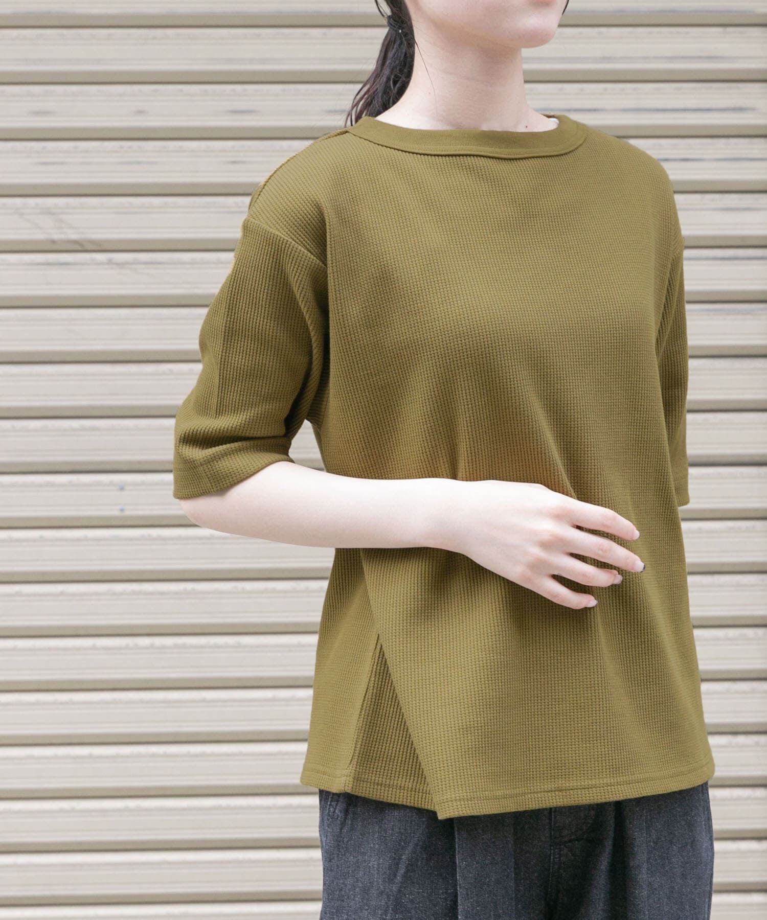 URBAN RESEARCH DOORS「FORK&SPOON　ミニワッフル5分袖Tシャツ」|Tシャツ・カットソー|