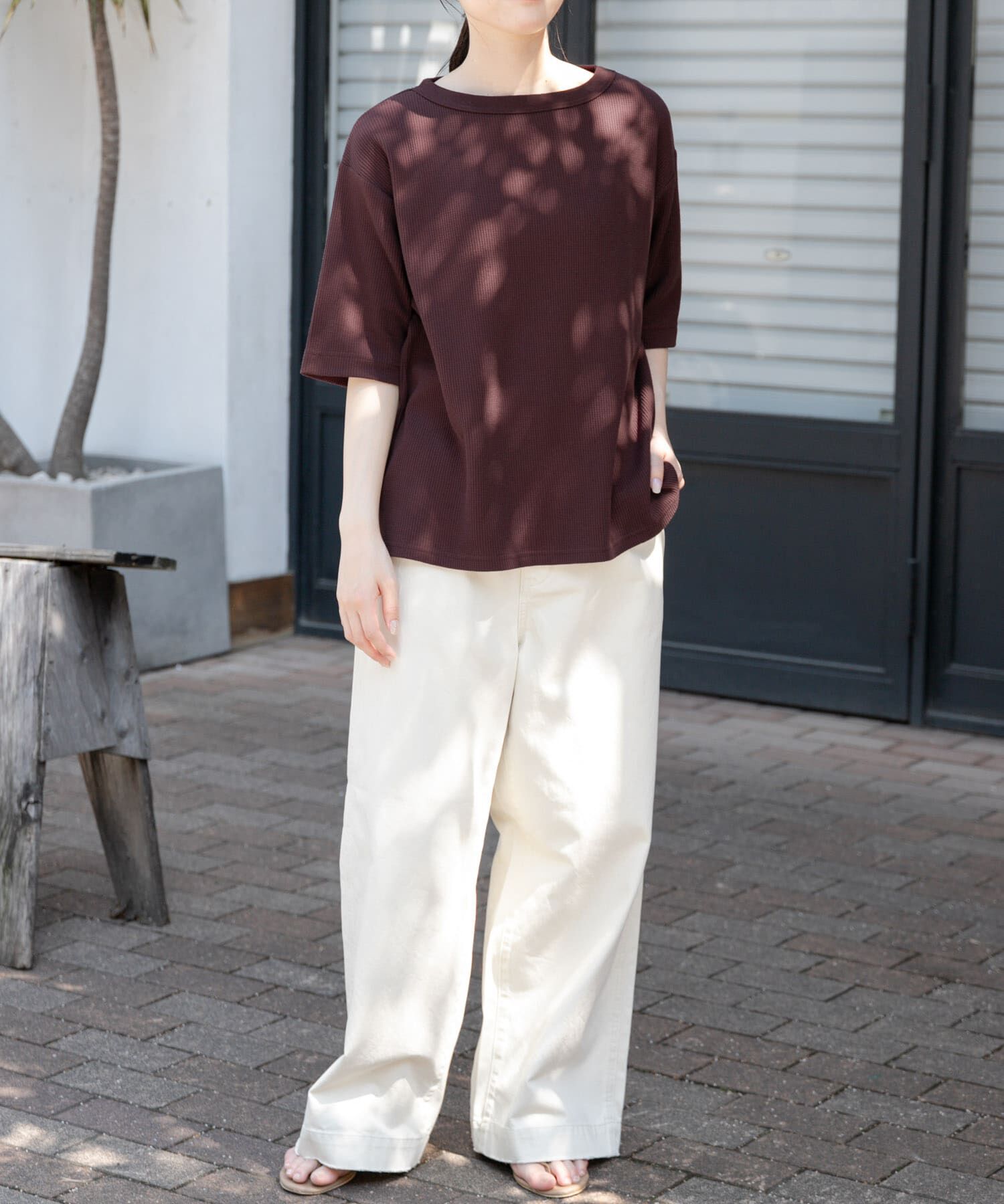 URBAN RESEARCH DOORS「FORK&SPOON　ミニワッフル5分袖Tシャツ」|Tシャツ・カットソー|