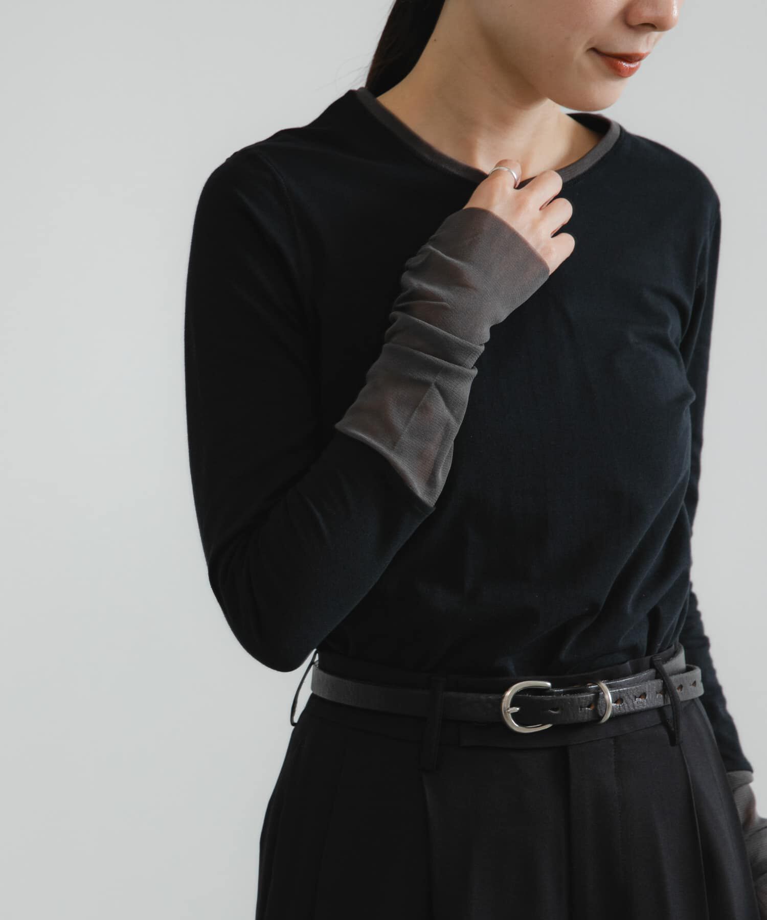 URBAN RESEARCH「チュール切り替えカットソー」|Tシャツ・カットソー|ブラック