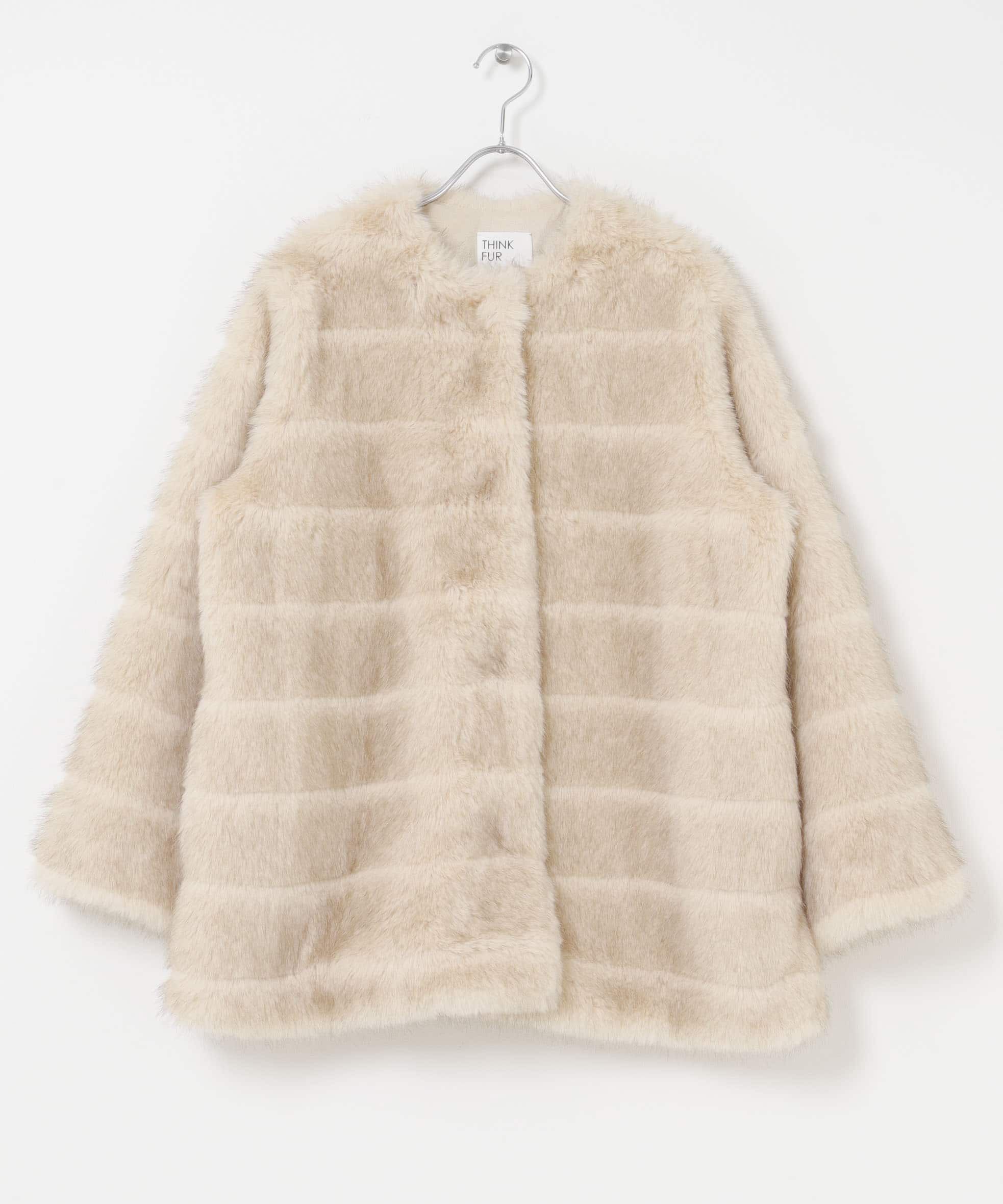 URBAN RESEARCH ROSSO「THINK FUR　Border Fur Coat」|ノーカラーコート|