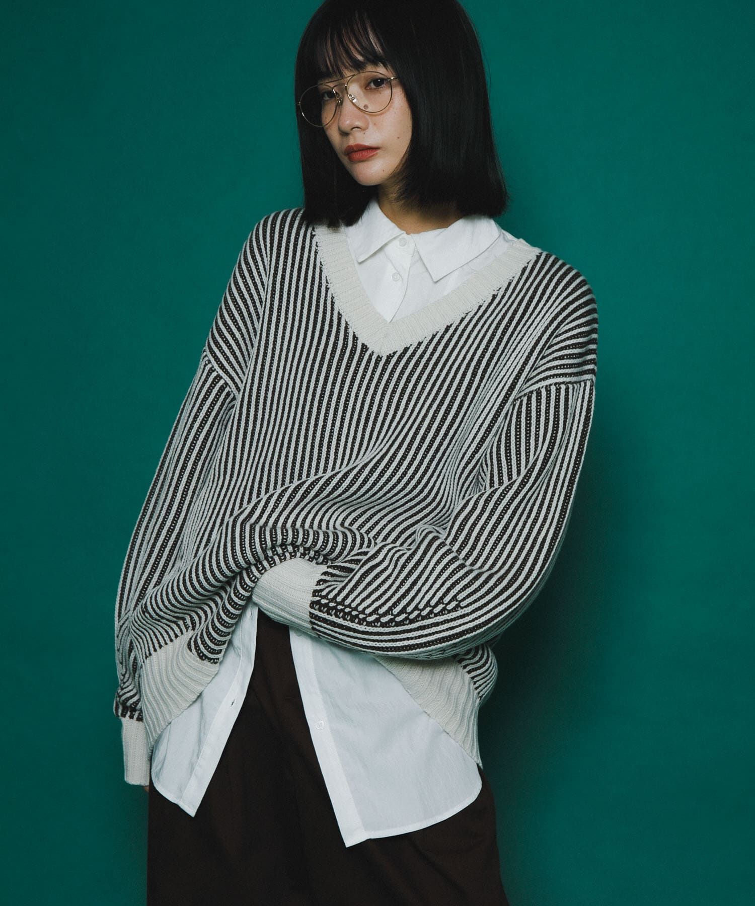  「バイカラーRIBオーバーニット」|ニット・セーター|