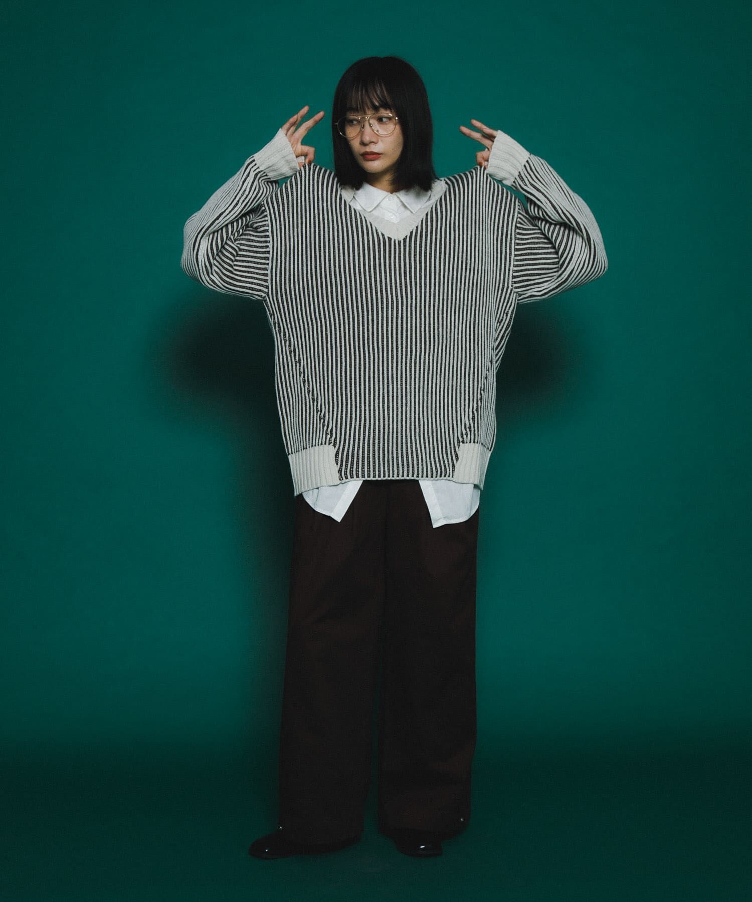  「バイカラーRIBオーバーニット」|ニット・セーター|