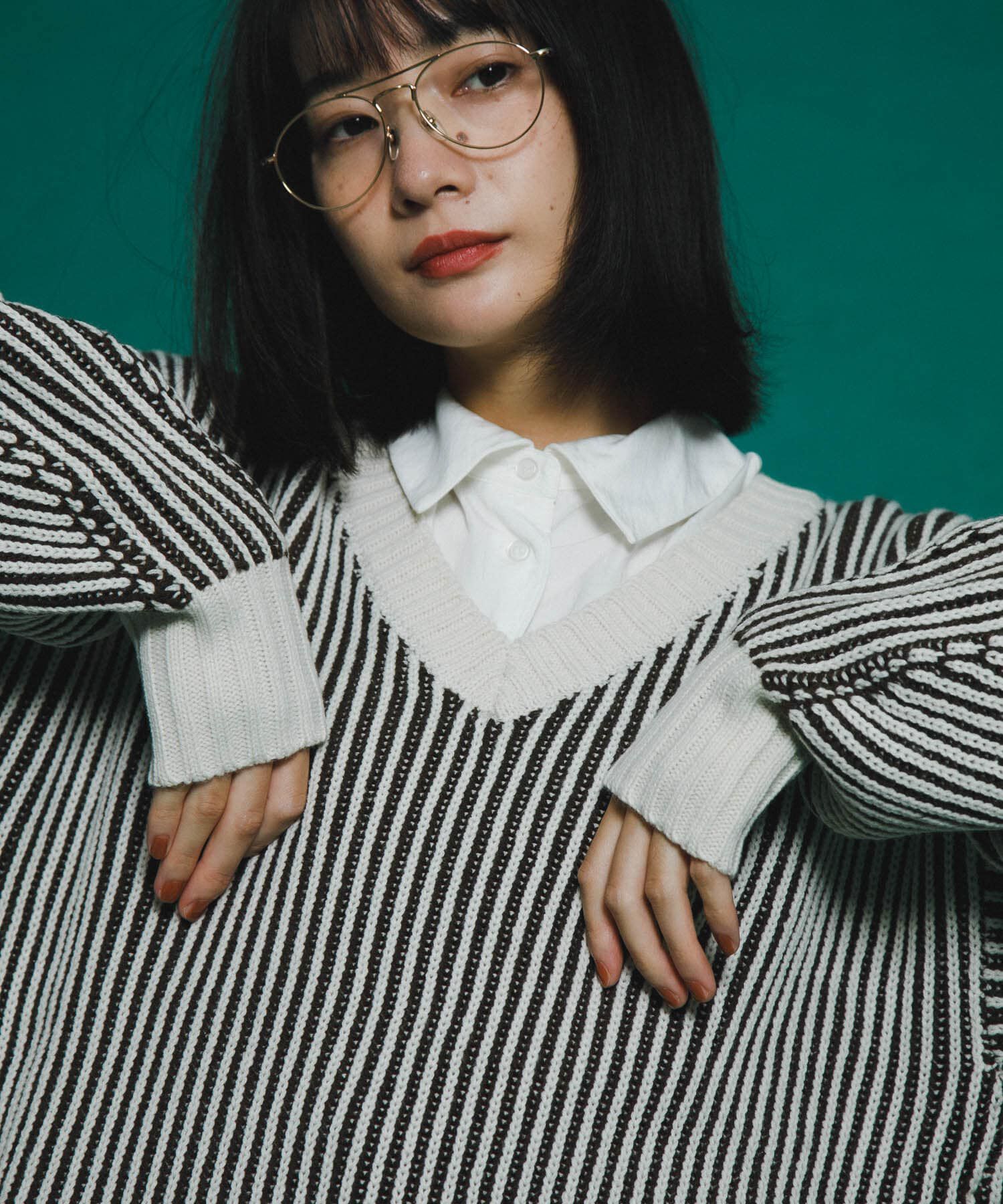  「バイカラーRIBオーバーニット」|ニット・セーター|