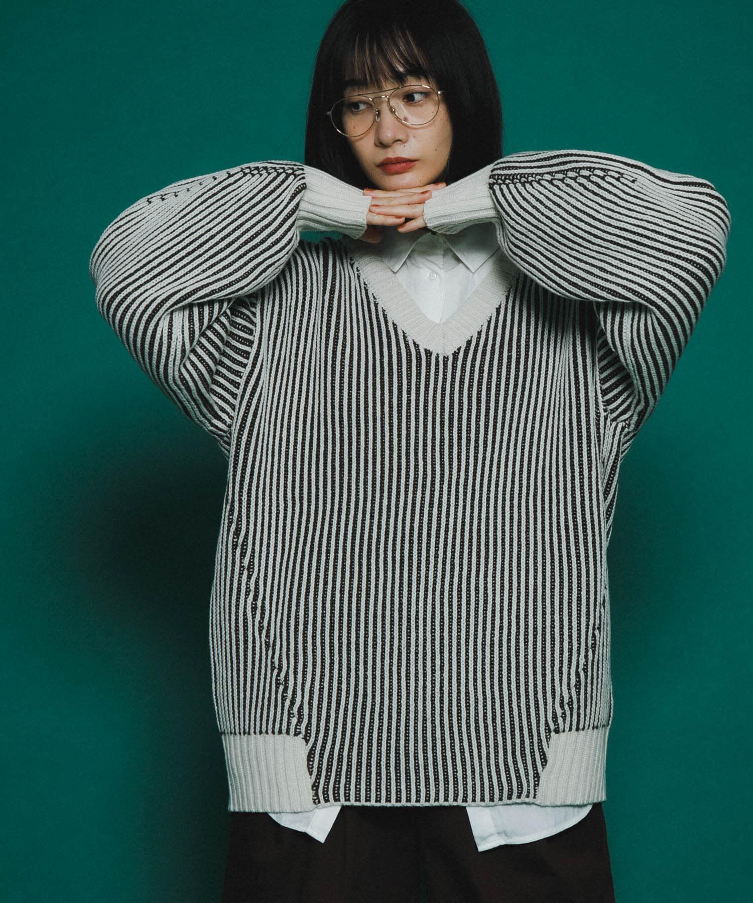  「バイカラーRIBオーバーニット」|ニット・セーター|