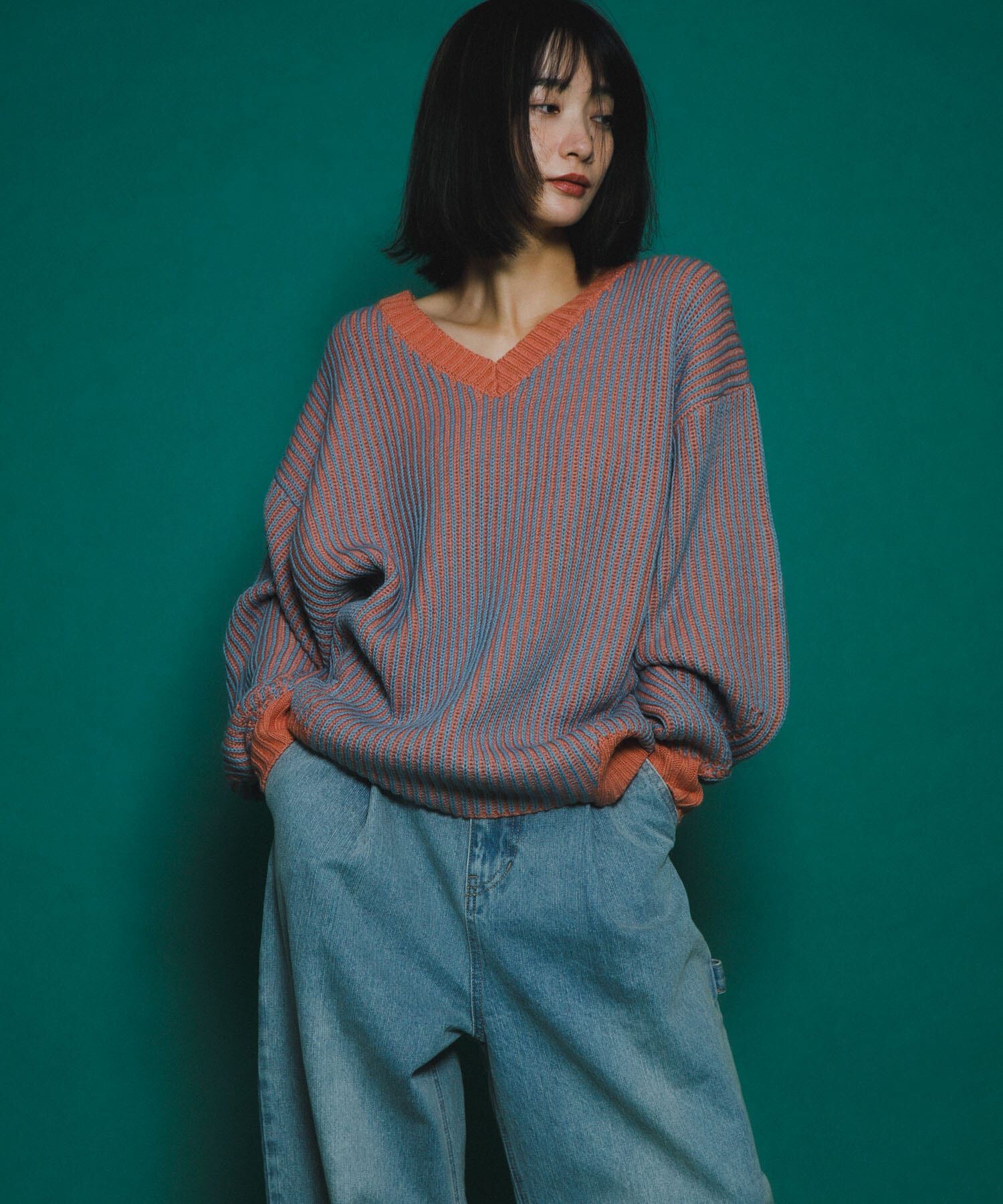  「バイカラーRIBオーバーニット」|ニット・セーター|