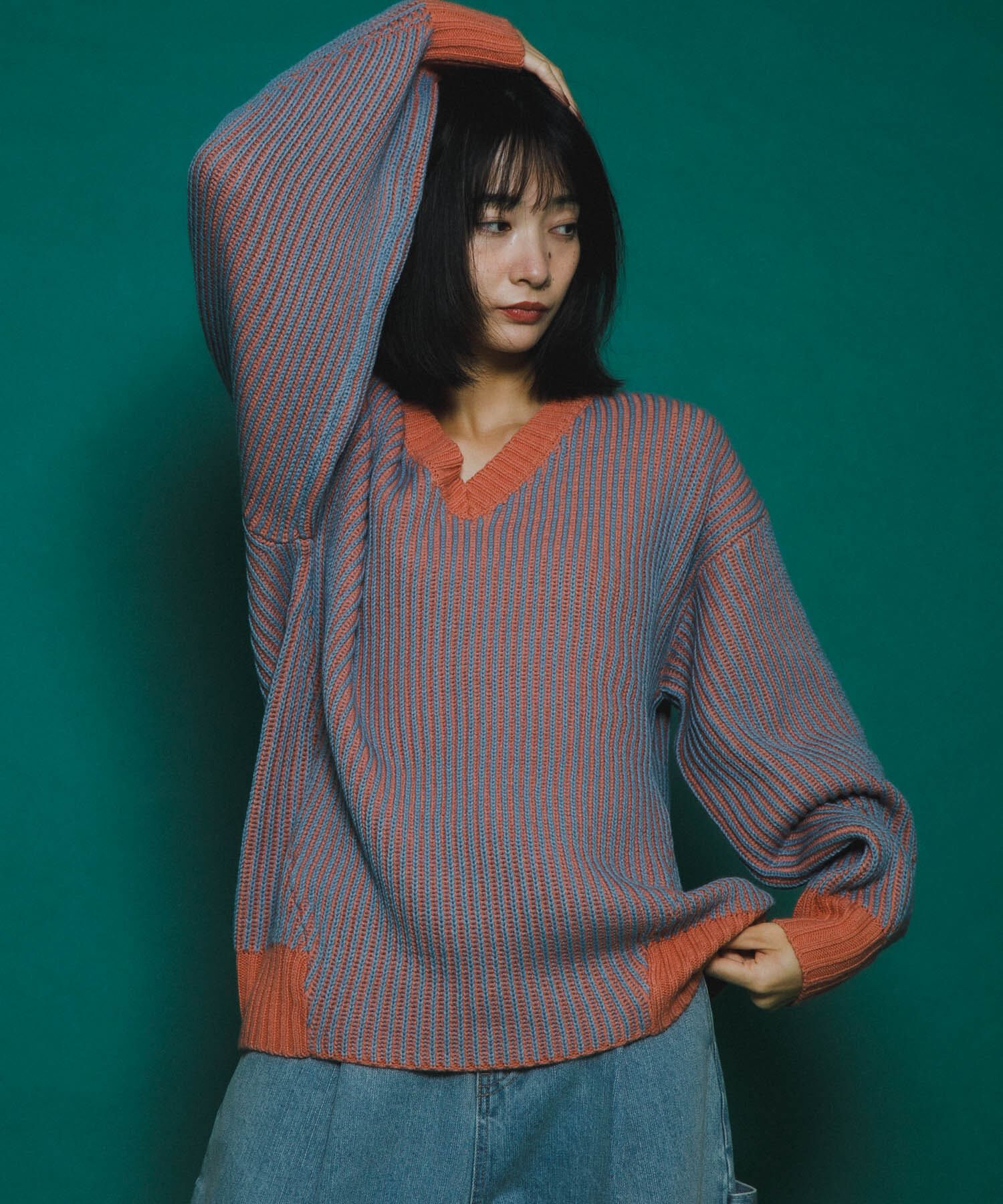  「バイカラーRIBオーバーニット」|ニット・セーター|