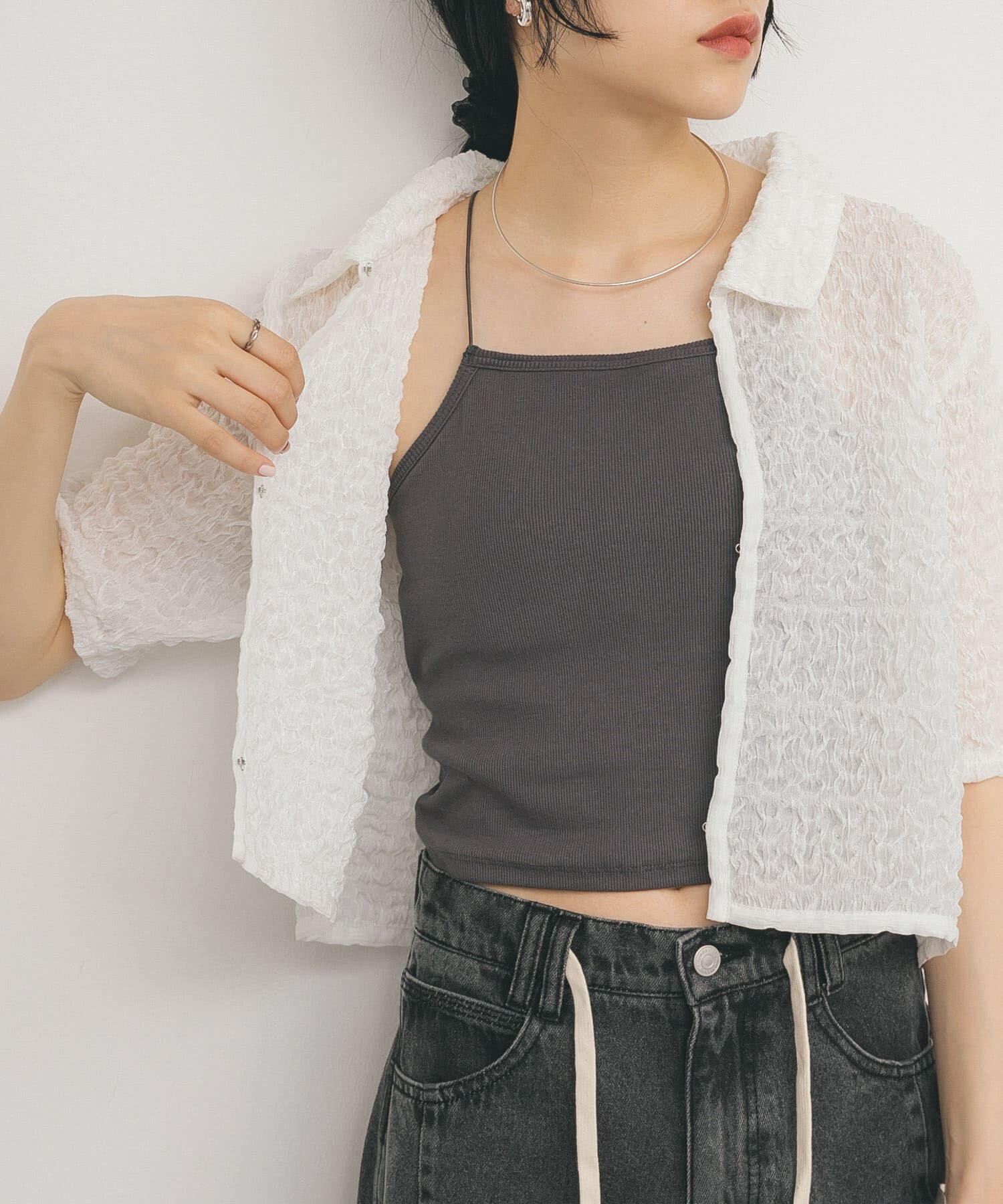  「カップ付きクロップドキャミソール」|キャミソール|