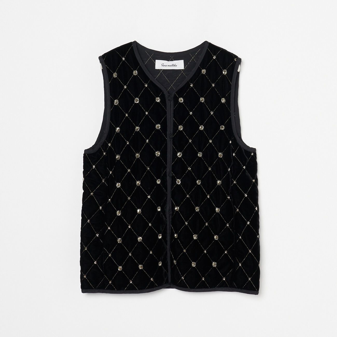  「SARA MALLIKA BEADS EMBROIDERY GILET」|デニムジャケット|ブラック