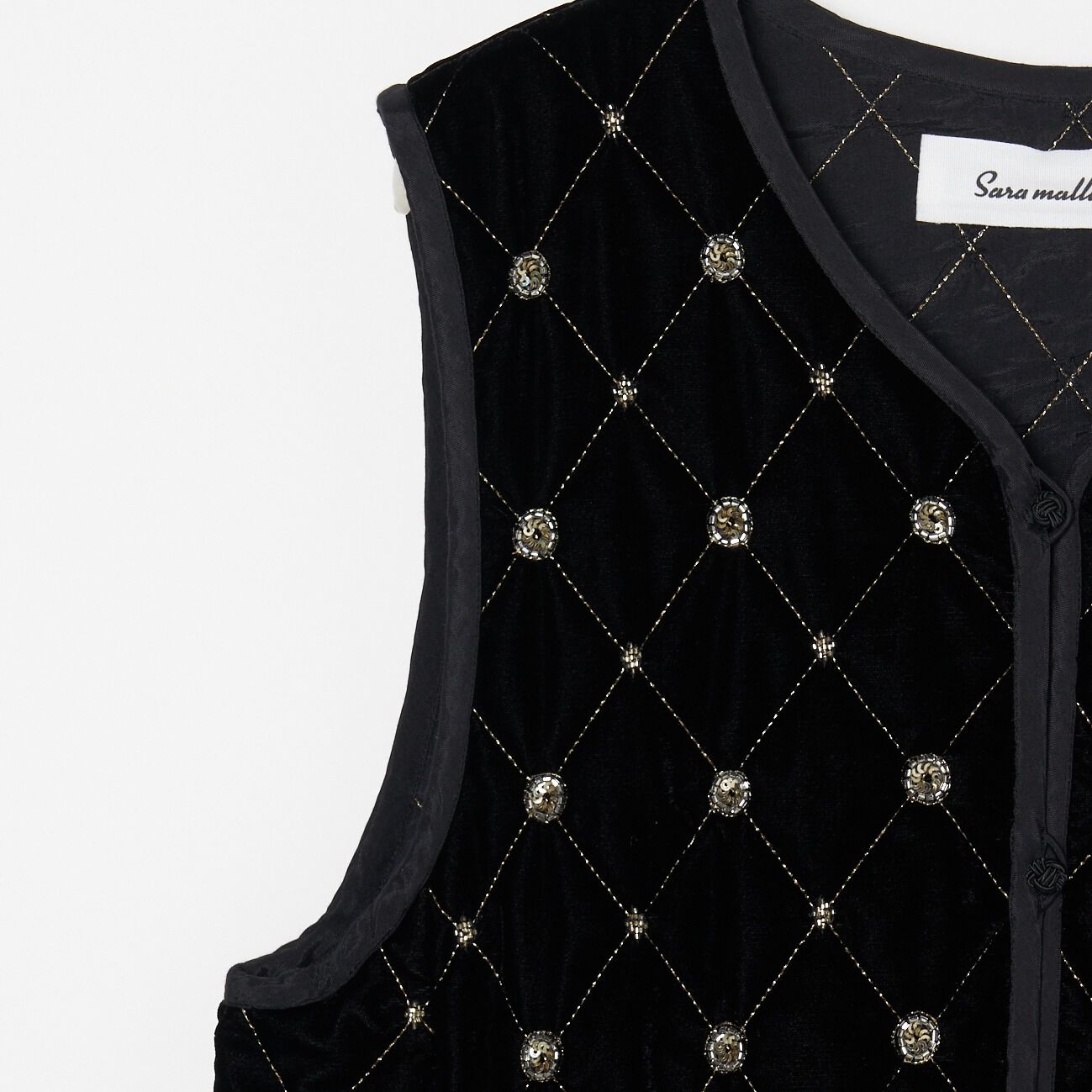  「SARA MALLIKA BEADS EMBROIDERY GILET」|デニムジャケット|