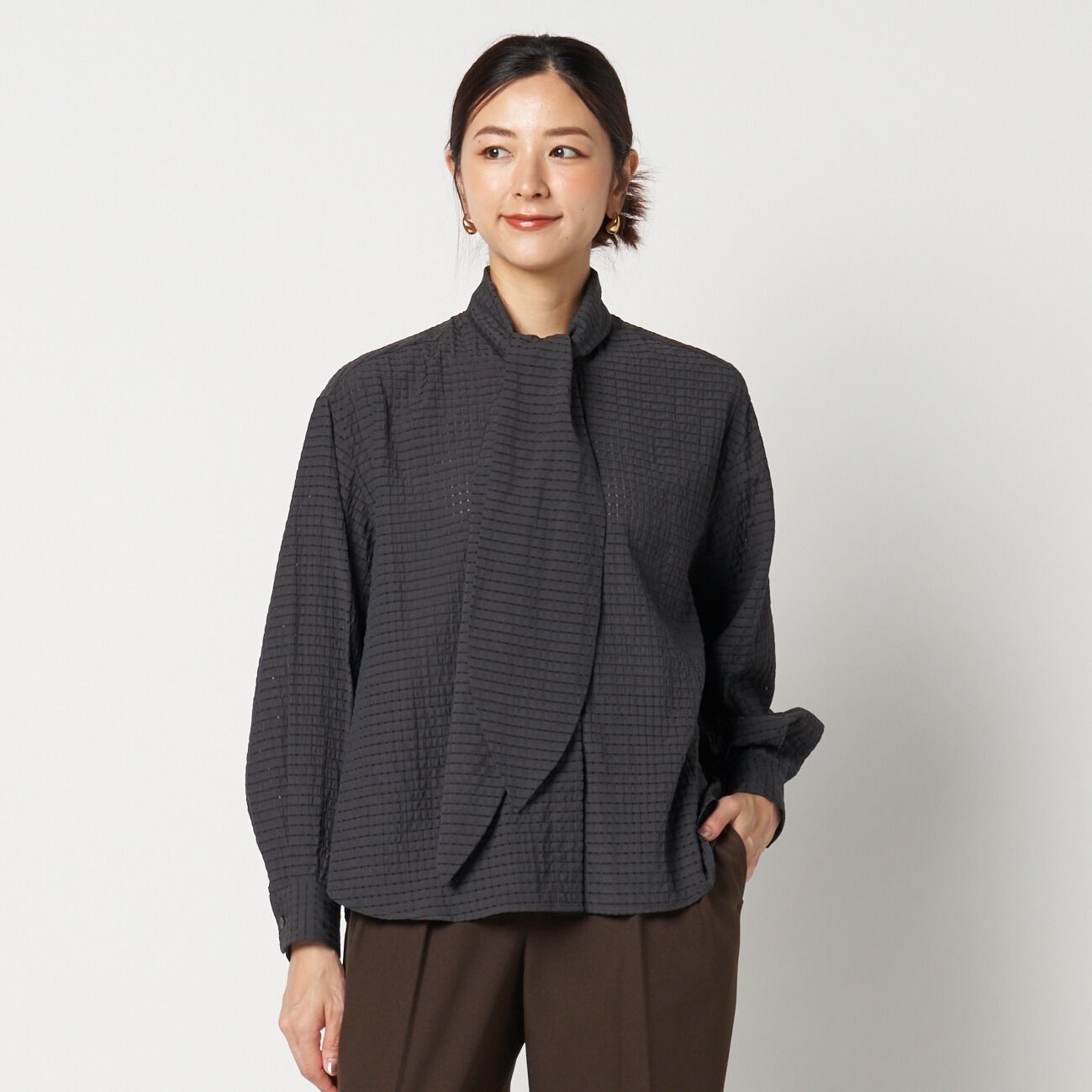 HELIOPOLE「HELIOPOLE SHEER CHECK BOWTIE BLOUSE」|シャツ・ブラウス|