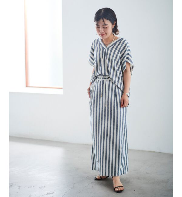  「レーヨン麻ストライプストレートスカート」|スカート|