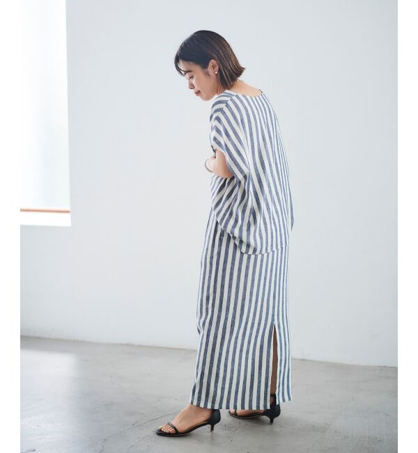  「レーヨン麻ストライプストレートスカート」|スカート|