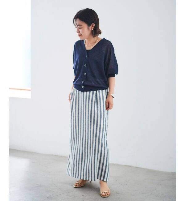  「レーヨン麻ストライプストレートスカート」|スカート|