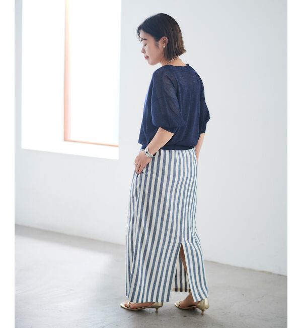  「レーヨン麻ストライプストレートスカート」|スカート|