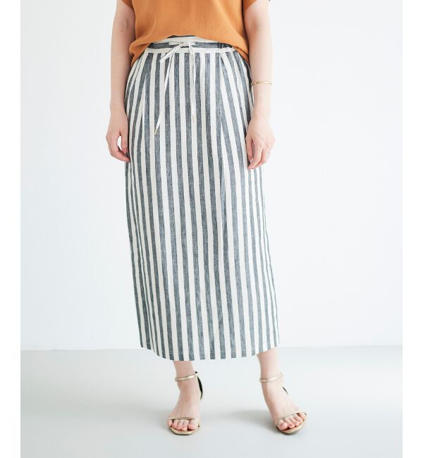  「レーヨン麻ストライプストレートスカート」|スカート|