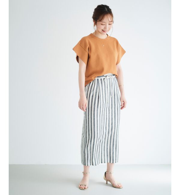  「レーヨン麻ストライプストレートスカート」|スカート|