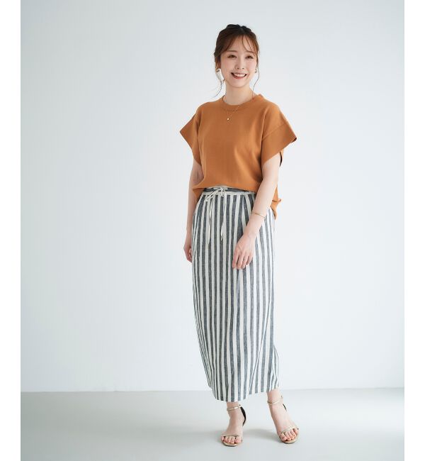  「レーヨン麻ストライプストレートスカート」|スカート|