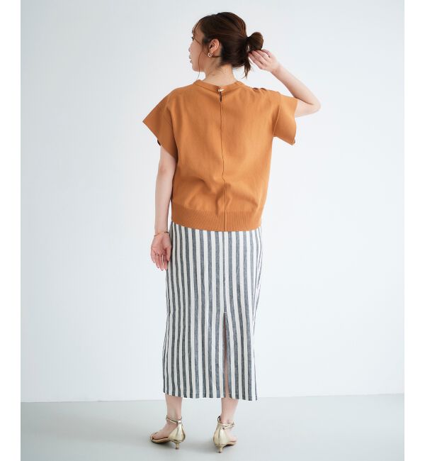  「レーヨン麻ストライプストレートスカート」|スカート|