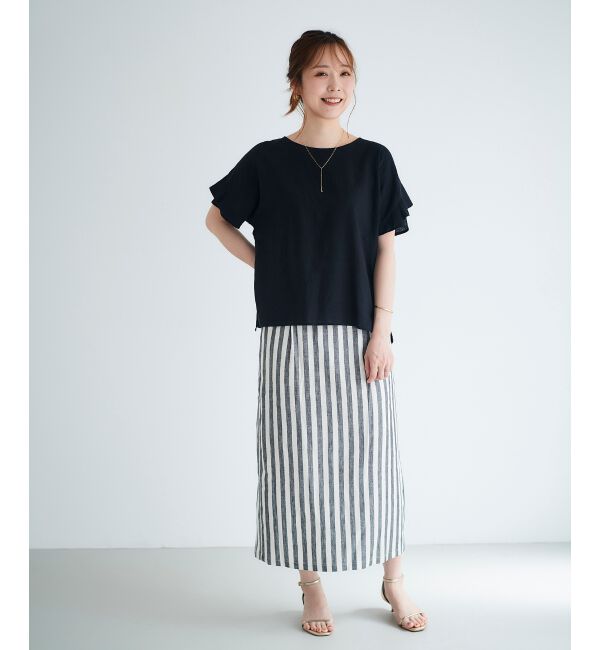  「レーヨン麻ストライプストレートスカート」|スカート|