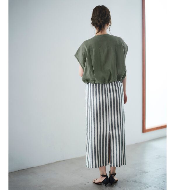  「レーヨン麻ストライプストレートスカート」|スカート|