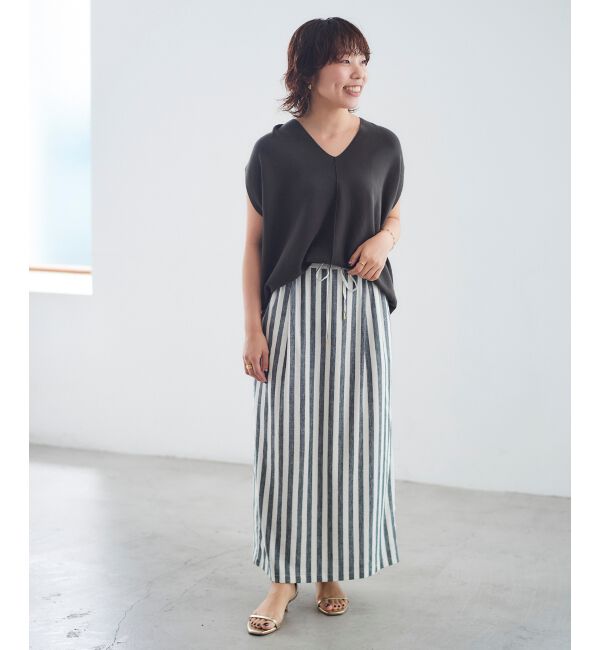 「レーヨン麻ストライプストレートスカート」|スカート|