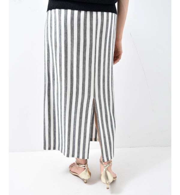  「レーヨン麻ストライプストレートスカート」|スカート|