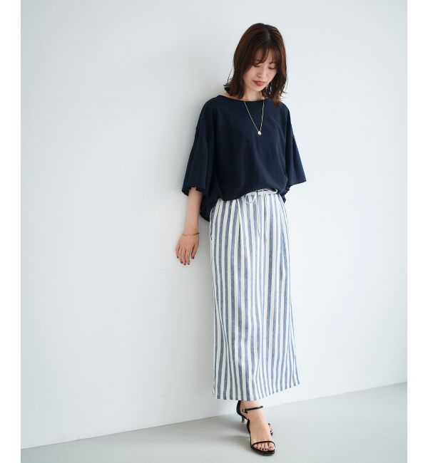  「レーヨン麻ストライプストレートスカート」|スカート|