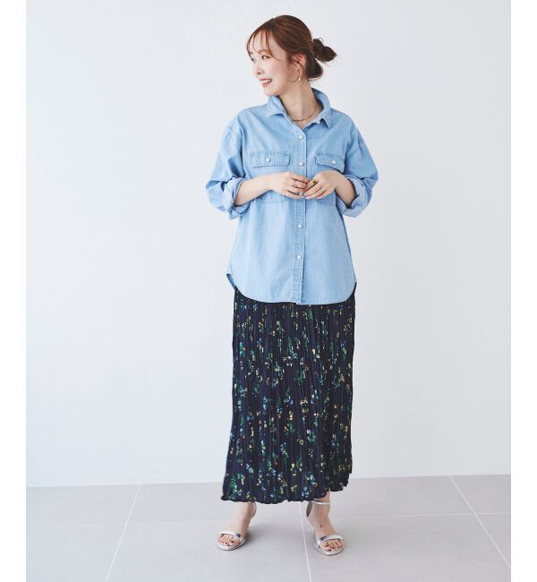 le.coeur blanc「サテンプリントランダムプリーツスカート」|スカート|