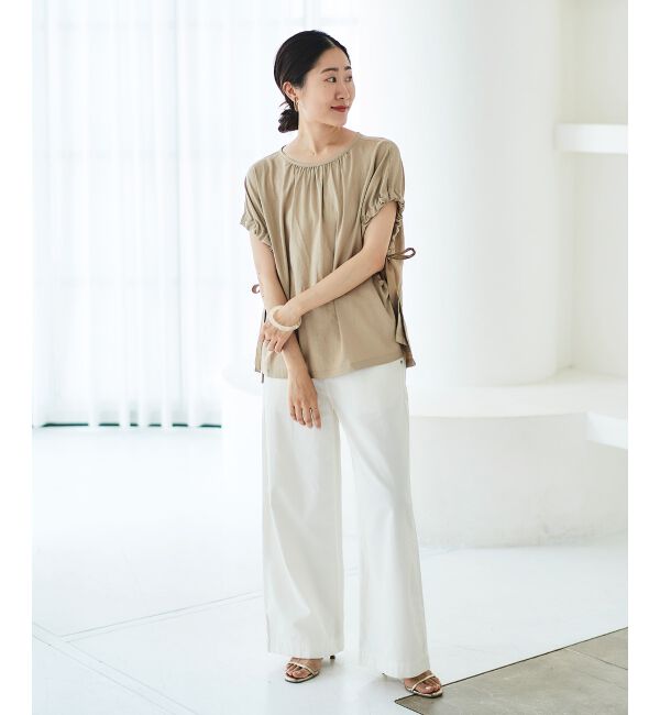 le.coeur blanc「《WEB限定アイテム》レーヨン麻袖ギャザーブラウス」|シャツ・ブラウス|