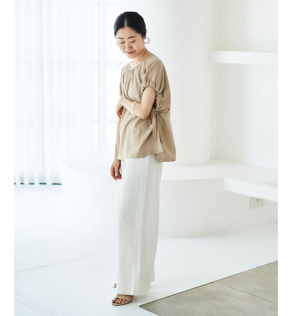 le.coeur blanc「《WEB限定アイテム》レーヨン麻袖ギャザーブラウス」|シャツ・ブラウス|