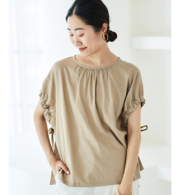 le.coeur blanc「《WEB限定アイテム》レーヨン麻袖ギャザーブラウス」|シャツ・ブラウス|ベージュ