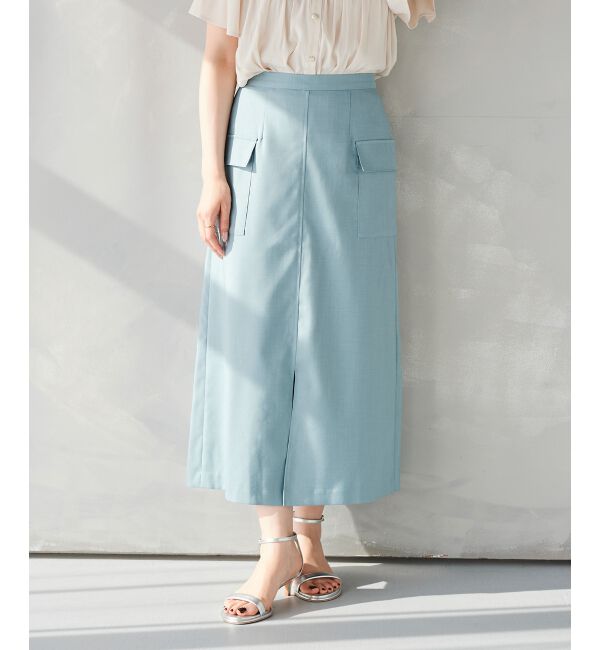 le.coeur blanc「《手洗い可能》ドライタッチカーゴポケットトラペーズスカート」|スカート|サックス