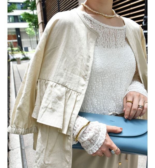  「《着映え◎》コットン麻フリルティアードジャケット」|その他|Ｌ／ベージュ
