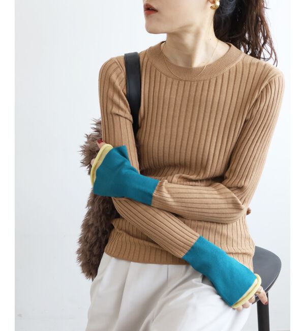  「《WEB限定アイテム》レイヤードカフス配色リブニット」|ニット・セーター|