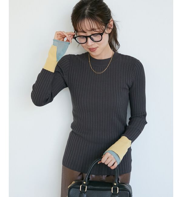  「《WEB限定アイテム》レイヤードカフス配色リブニット」|ニット・セーター|