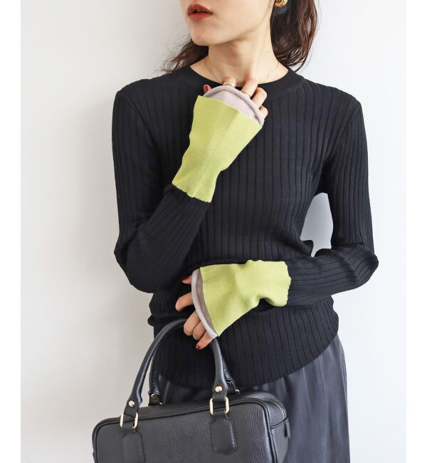  「《WEB限定アイテム》レイヤードカフス配色リブニット」|ニット・セーター|ブラック
