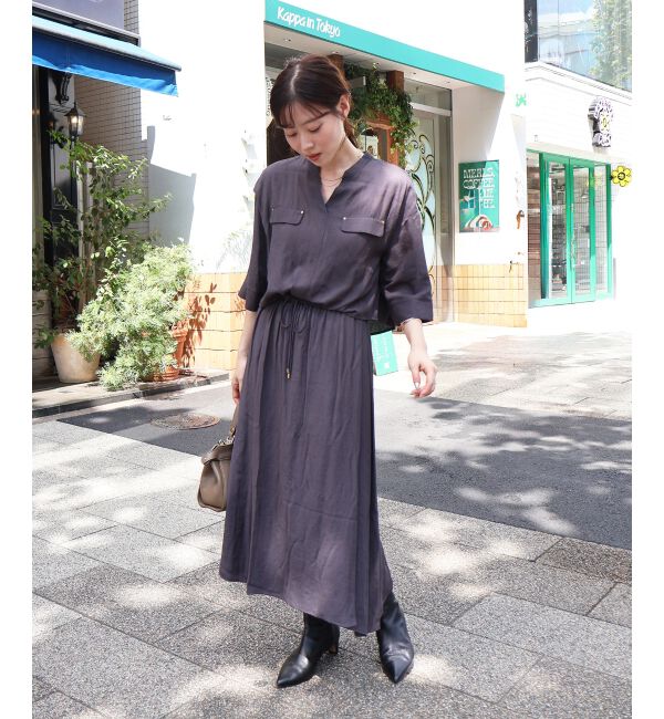  「リネンライクハーフスリーブワンピース」|ワンピース|