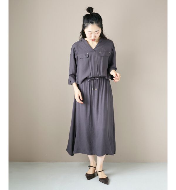  「リネンライクハーフスリーブワンピース」|ワンピース|