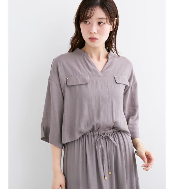  「リネンライクハーフスリーブワンピース」|ワンピース|