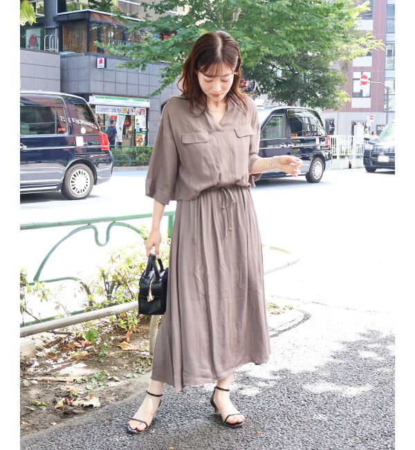  「リネンライクハーフスリーブワンピース」|ワンピース|