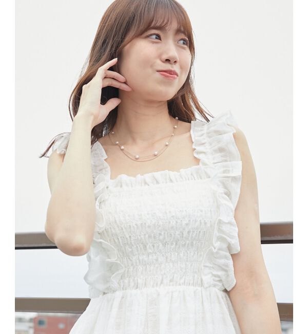 MAJESTICLEGON「フリルショルダーレースアップワンピ」|ワンピース|