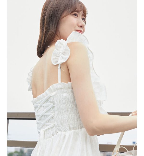 MAJESTICLEGON「フリルショルダーレースアップワンピ」|ワンピース|