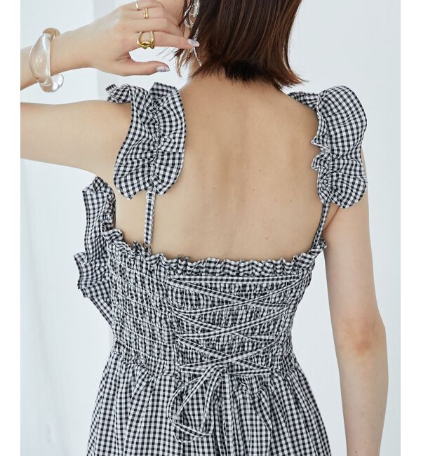 MAJESTICLEGON「フリルショルダーレースアップワンピ」|ワンピース|