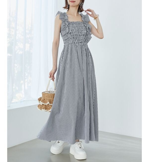 MAJESTICLEGON「フリルショルダーレースアップワンピ」|ワンピース|ブラックベース