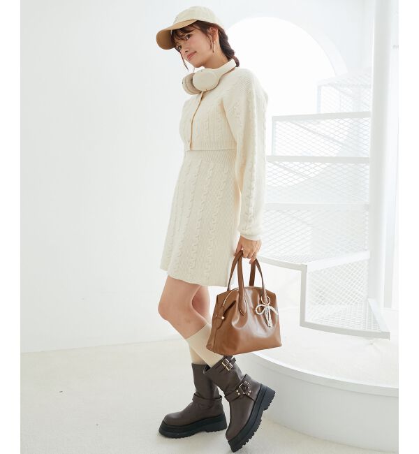 MAJESTICLEGON「ケーブルショートカーデセットワンピ」|ワンピース|