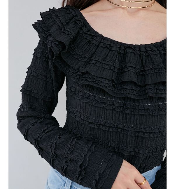 MAJESTICLEGON「前後2wayカットレースフリルトップス」|Tシャツ・カットソー|ブラック